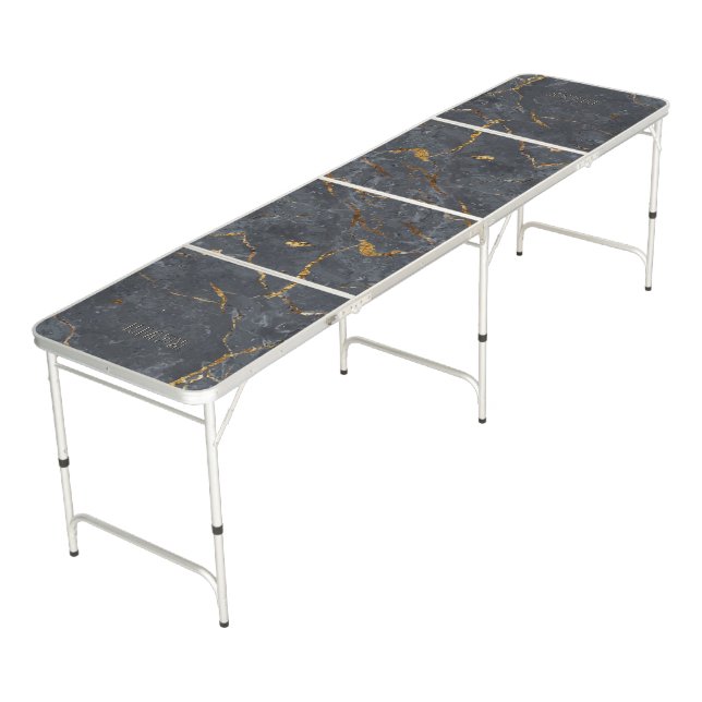 Luxury black and gold marble texture Monogram Beer Pong Table (Angled)