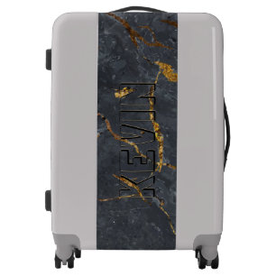 Luxury black and gold marble texture Monogram Luggage