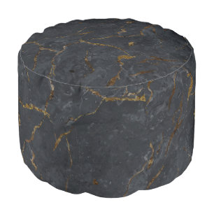 Luxury black and gold marble texture print pouf