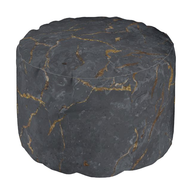 Luxury black and gold marble texture print pouf (Angled Front)