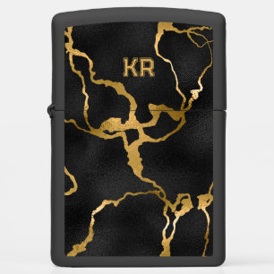 Luxury black and gold marble texture print zippo lighter