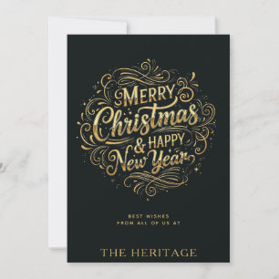 Luxury Black and Gold Merry Christmas & New Year Holiday Card