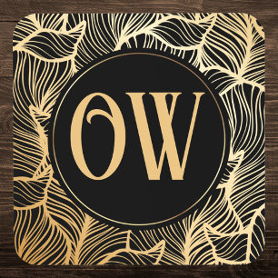 Luxury Black and Gold Monogram Beverage Coaster