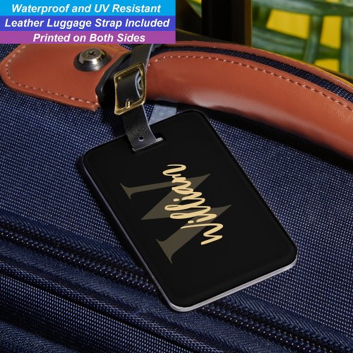 Luxury Black and Gold Name | Elegant Monogram Luggage Tag