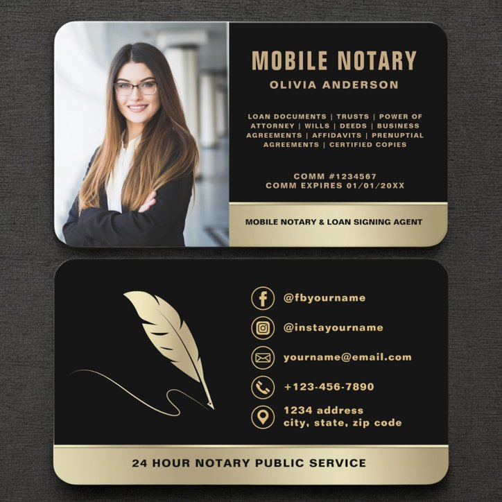 Luxury Black And Gold Notary Public Business Card