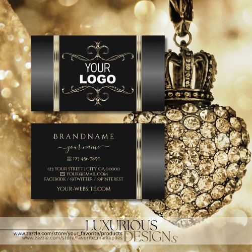 Luxury Black and Gold Ornate with Logo Luxurious Business Card