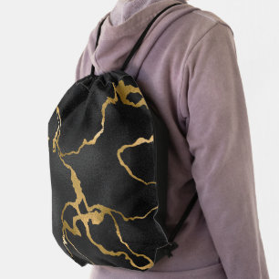 Luxury black and gold pattern glam design drawstring bag