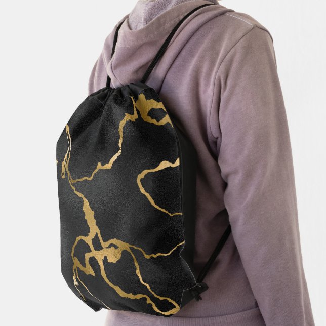 Luxury black and gold pattern glam design drawstring bag (Insitu)