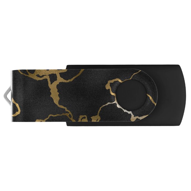 Luxury black and gold pattern glam design flash drive (Back)