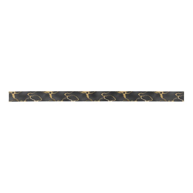 Luxury black and gold pattern glam design satin ribbon (Front)