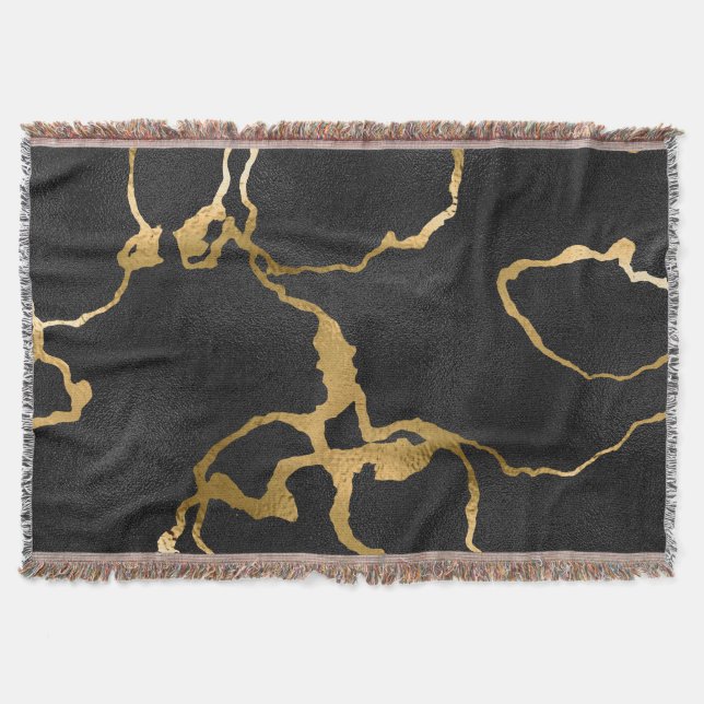 Luxury black and gold pattern glam design throw blanket (Front)
