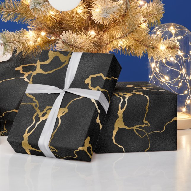 Luxury black and gold pattern glam design wrapping paper (Holidays)
