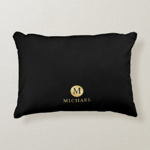 Luxury Black and Gold Personalized Monogram Accent Pillow