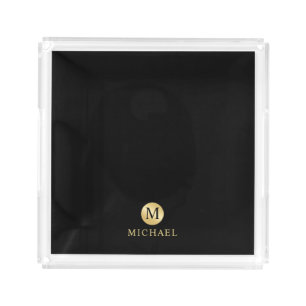 Luxury Black and Gold Personalized Monogram Acrylic Tray