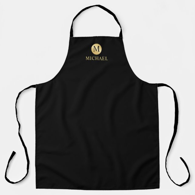 Luxury Black and Gold Personalized Monogram Apron (Front)