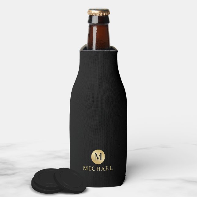 Luxury Black and Gold Personalized Monogram Bottle Cooler (Creator Uploaded)