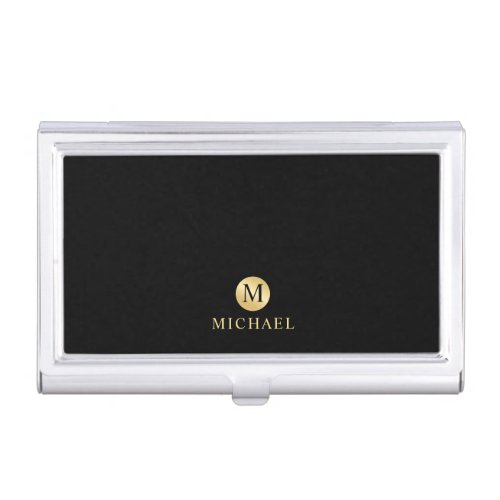 Luxury Black and Gold Personalized Monogram Business Card Case