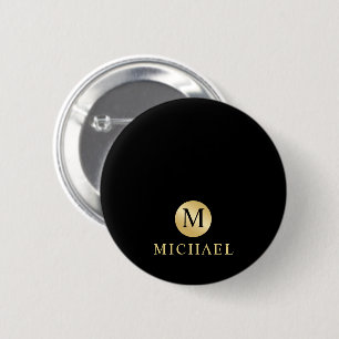 Luxury Black and Gold Personalized Monogram Button