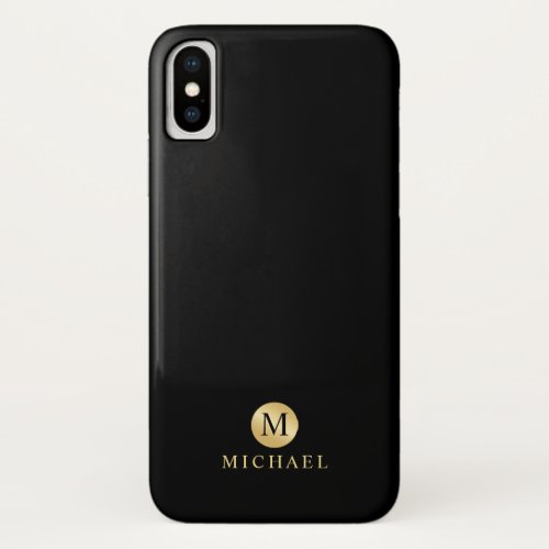 Luxury Black and Gold Personalized Monogram iPhone X Case