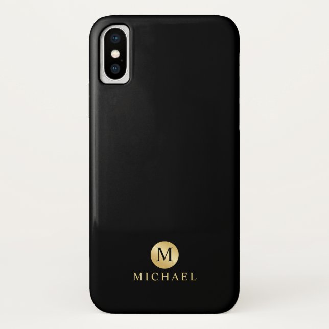 Luxury Black and Gold Personalized Monogram Case-Mate iPhone Case (Back)