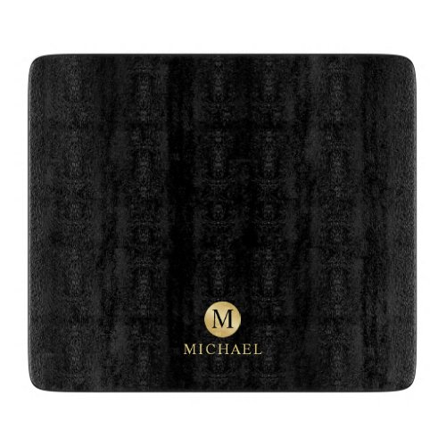 Luxury Black and Gold Personalized Monogram Cutting Board