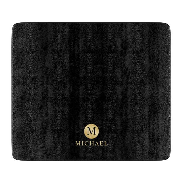Luxury Black and Gold Personalized Monogram Cutting Board (Front)