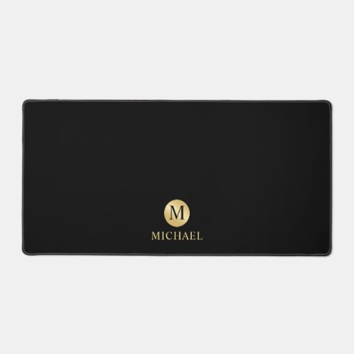 Luxury Black and Gold Personalized Monogram Desk Mat