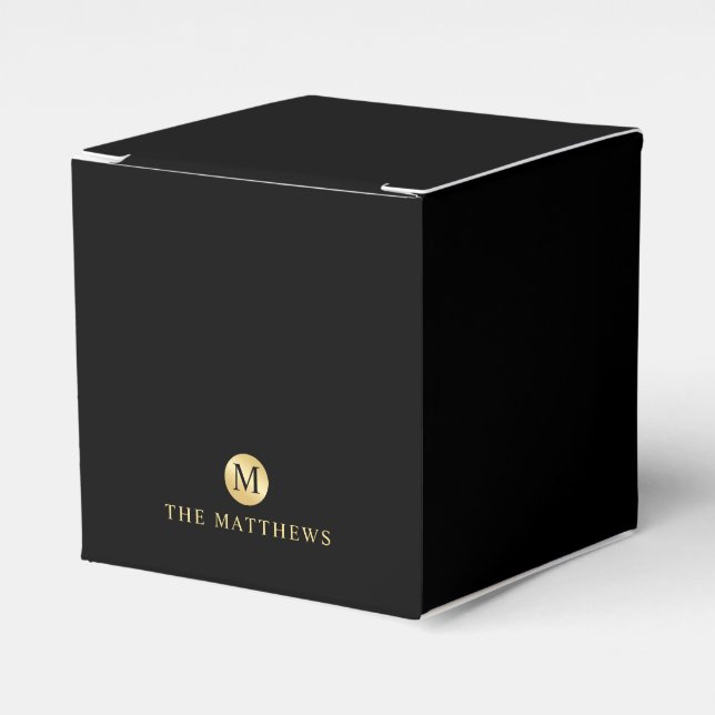 Luxury Black and Gold Personalized Monogram Favor Boxes (Front Side)
