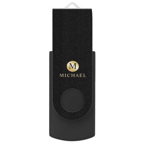 Luxury Black and Gold Personalized Monogram Flash Drive