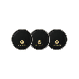 Luxury Black and Gold Personalized Monogram Golf Ball Marker