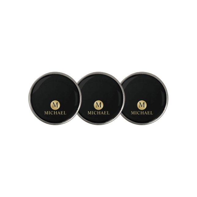 Luxury Black and Gold Personalized Monogram Golf Ball Marker (3 Up)