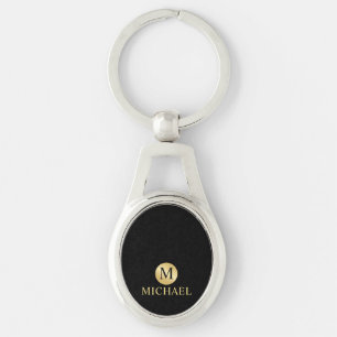 Luxury Black and Gold Personalized Monogram Keychain