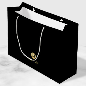 Luxury Black And Gold Personalized Monogram Large Gift Bag by manadesignco at Zazzle