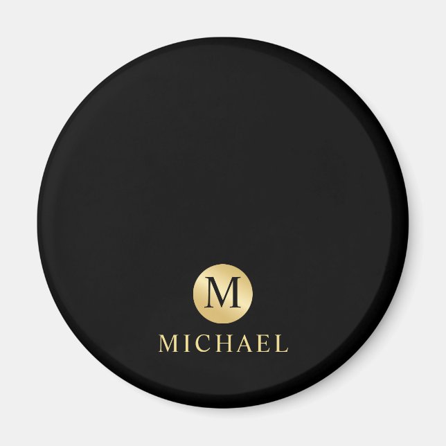 Luxury Black and Gold Personalized Monogram Magnet (Front)