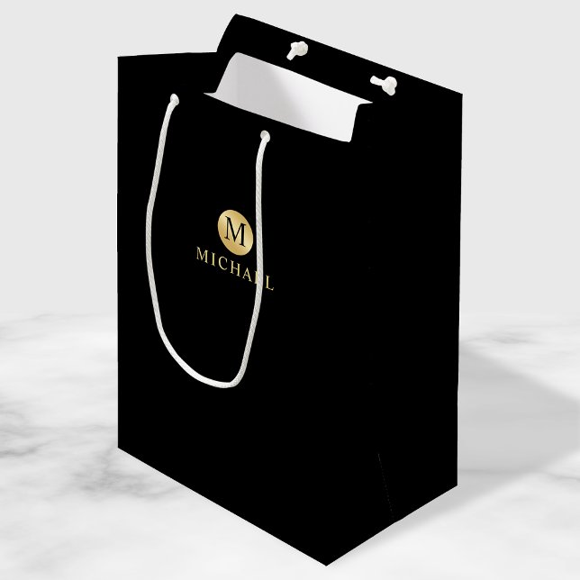 Luxury Black and Gold Personalized Monogram Medium Gift Bag (Creator Uploaded)
