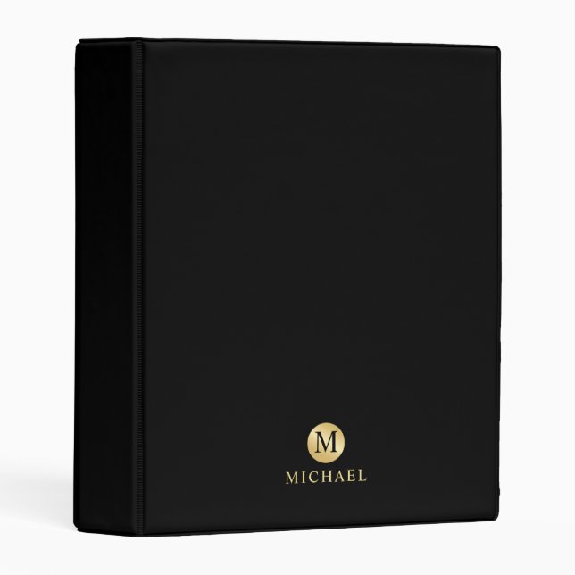 Luxury Black and Gold Personalized Monogram Mini Binder (Front/Spine)