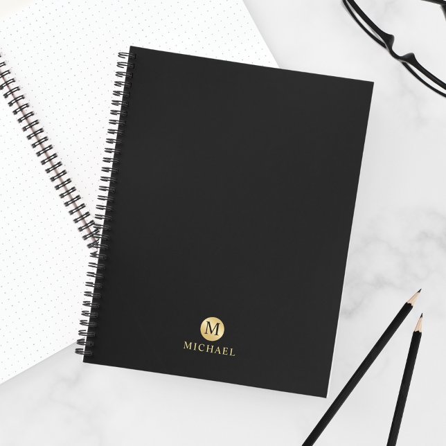 Luxury Black and Gold Personalized Monogram Notebook (Creator Uploaded)
