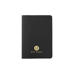 Luxury Black and Gold Personalized Monogram Passport Holder