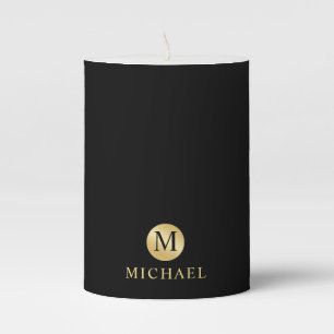 Luxury Black and Gold Personalized Monogram Pillar Candle