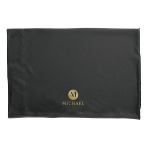 Luxury Black and Gold Personalized Monogram Pillow Case