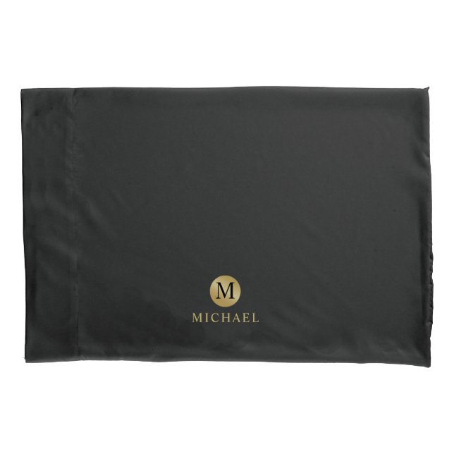 Luxury Black and Gold Personalized Monogram Pillow Case (Front)