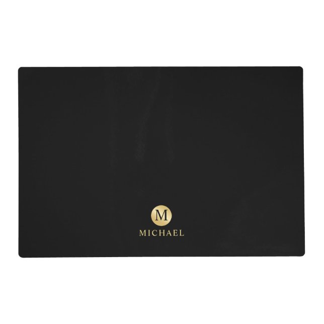 Luxury Black and Gold Personalized Monogram Placemat (Front)