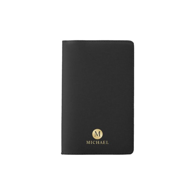 Luxury Black and Gold Personalized Monogram Pocket Moleskine Notebook (Front)