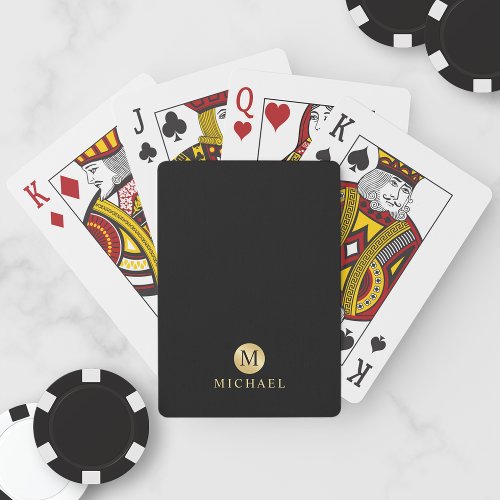 Luxury Black and Gold Personalized Monogram Poker Cards