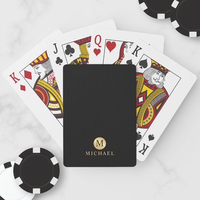 Luxury Black and Gold Personalized Monogram Poker Cards (Creator Uploaded)