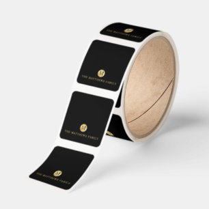 Luxury Black and Gold Personalized Monogram Square Sticker