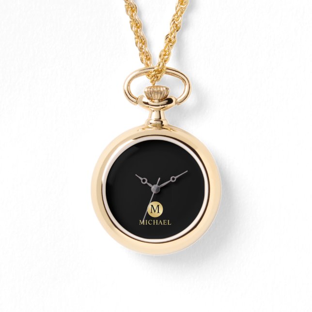 Luxury Black and Gold Personalized Monogram Watch (Front)
