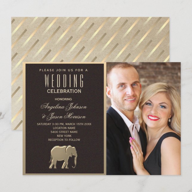 Luxury Black and Gold Photo Invitation (Front/Back)