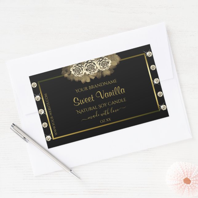 Luxury Black and Gold Product Label Roses Diamonds (Envelope)