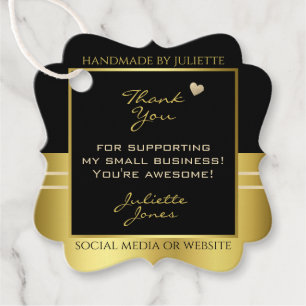 Luxury Black and Gold Product Packaging Thank You Favor Tags